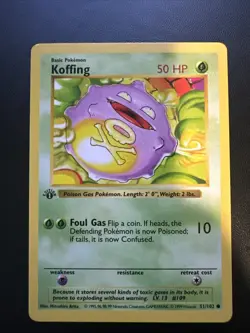 Pokemon TCG Koffing 051/102 Base Set Shadowless 1st Edition Common 50HP - Image 1
