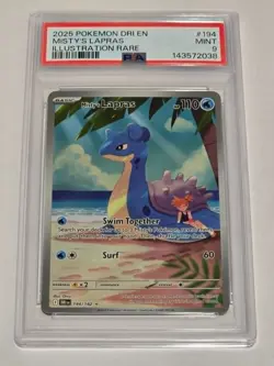 2025 POKEMON DRI EN-DESTINED RIVALS ILLUSTRATION RARE #194 MISTY'S LAPRAS PSA 9 - Image 1