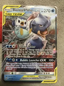 💰FLAWLESS!! Pokemon TCG Cosmic Eclipse Blastoise & Piplup GX 38/236 Tag Team - Image 1