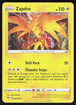 Zapdos 048/185 Holo Rare Vivid Voltage Pokemon Holo Lightly Played - Image 1