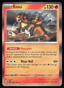 Entei 030/197 Rare Obsidian Flames Pokemon Holo Near Mint - Image 1