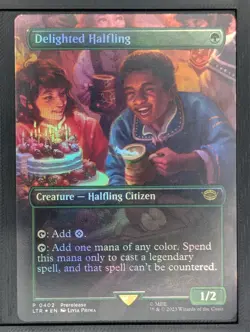 MTG LOTR Delighted Halfling P #0402 Extended Art Foil - Image 1