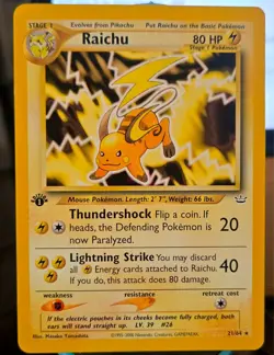 1999 Vintage RAICHU 1st Ed Pokemon TCG Non-Holo Neo Revalation 21/64 NM ,New - Image 1