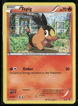 Pokemon - Tepig 3/12 Confetti Holo 2011 McDonalds Promo MP - Image 1