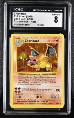 CGC 8 NM/MINT Charizard 4/102 Base Set Shadowless Holo Pokemon Card - Image 1