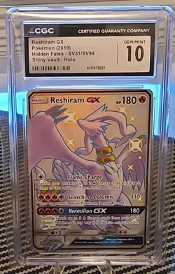 Pokemon CGC 10 Reshiram GX SV51/SV94 Hidden Fates Shiny Vault Holo English 2019 - Image 1