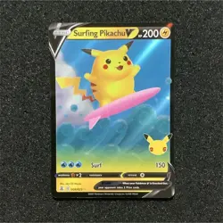 Pokemon TCG Surfing Pikachu V Full Art 008/025 Celebrations Ultra Rare Holo - Image 1