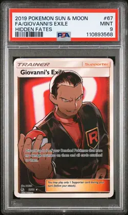 2019 POKEMON SUN & MOON HIDDEN FATES #67 FULL ART/GIOVANNI'S EXILE PSA 9 - Image 1