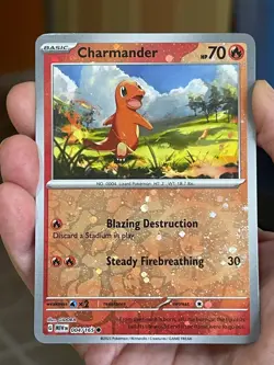 POKEMON CHARMANDER 004/165 COMMON COSMOS REVERSE SWIRL SCARLET & VIOLET MEW - Image 3