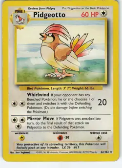 Pidgeotto 022/102 Base Set Rare MP Pokemon - Image 1