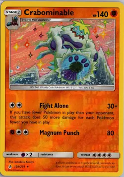 Crabominable 105/214 Reverse Holo Pokemon Card Tomokazu Komiya Art Unbroken LP - Image 1