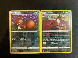 Evo Line: Nickit Thievul Reverse Holo Evolving Skies NM Pokemon Cards - Image 1