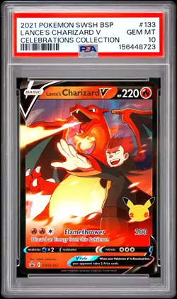 2021 POKEMON SWSH BLACK STAR PROMO #133 LANCE'S CHARIZARD V PSA 10 - Image 1