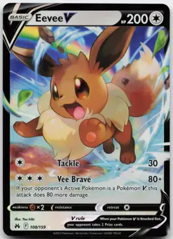 Eevee V 108/159 Holo V Rare Crown Zenith Pokemon Near Mint - Image 1