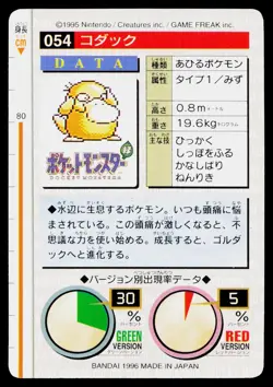 Psyduck No. 054 Red Bandai Carddass Series 1-2 R Pokemon Japanese Near Mint - Image 2