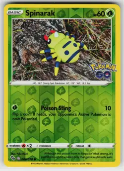 Spinarak 006 Reverse Holo 078 C Pokemon GO Pokemon Lightly Played - Image 1