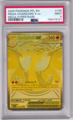 2025 Pokemon PFL EN Mega Charizard X ex Mega Hyper Rare #130 PSA Mint 9 - Image 1