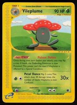 E-Reader Vileplume (69) 069/165 Expedition Pokemon TCG Card creases on bottom - Image 1