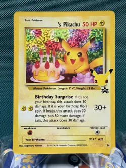 Pokemon Card- Celebrations PROMO Birthday Pikachu #25 2831 - Image 1