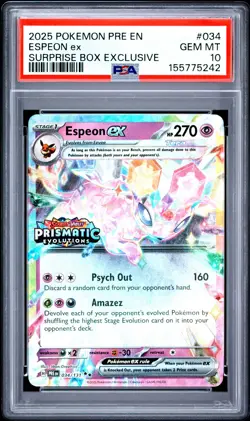 2025 POKEMON PRE EN-PRISMATIC EVOLUTIONS SURPRISE BOX EXCLUSIVE ESPEON EX PSA 10 - Image 1