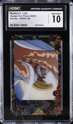 2023 ITAJAGA ONE PIECE BANDAI #OP01-29 MONKEY D. LUFFY CGC 10 GEM MINT - Image 1