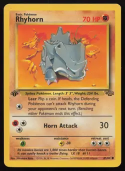 Rhyhorn 61/64 1st Edition Common Jungle Pokemon English NM - Image 1