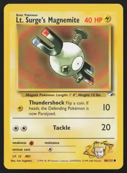 Lt. Surge's Magnemite 80/132 Unlimited Common Gym Heroes Pokemon English NM - Image 1