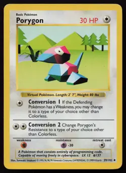 Porygon 39/102 Unlimited Uncommon Base Set Shadowless Pokemon English LP - Image 1