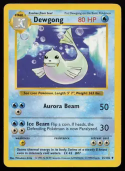 Dewgong 25/102 Unlimited Uncommon Base Set Shadowless Pokemon English MP - Image 1
