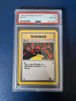 Pokemon TCG Sleep! 79/82 Team Rocket Trainer Common PSA 8 WOTC Card - Image 1