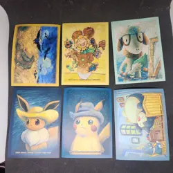 Pokemon Center Van Gogh Museum 6-Card Sleeve Set Pikachu Gray Felt Hat Eevee - Image 1