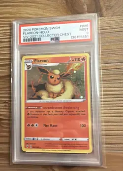 2020 POKEMON SWSH FLAREON-HOLO VIV-2021 COLLECTOR CHEST #026 PSA 9 - Image 1
