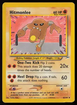 Hitmonlee 42/105 Uncommon Neo Destiny Pokemon Damaged - Image 1