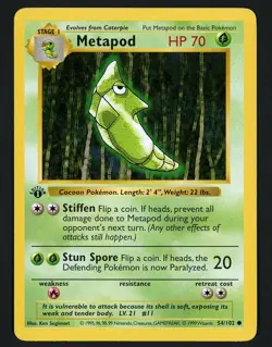 Metapod LP 54/102 - 1st Edition Base Set Shadowless - Pokemon 1999 (D) - Image 1