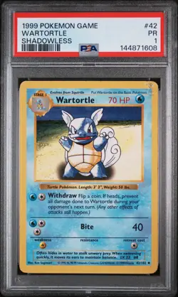 1999 POKEMON GAME SHADOWLESS #42 WARTORTLE PSA 1 - Image 1
