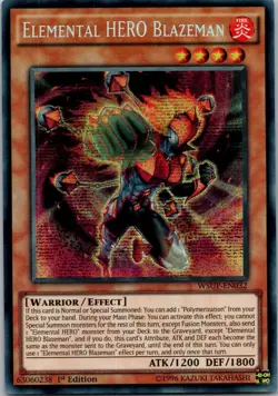 Yugioh Elemental HERO Blazeman WSUP-EN032 1st Edition Prismatic Secret Rare NM - Image 1