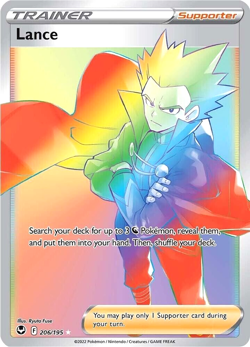 Pokemon TCG Lance 206/195 Silver Tempest Full Art Rainbow Holo Secret Rare - Image 1