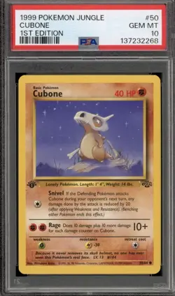 1999 Pokemon Jungle Cubone #50 GEM MT PSA 10 1st Edition - Image 2
