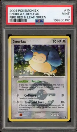 Pokemon Snorlax EX Fire Red & Leaf Green Reverse Holo Rare #15 PSA 9 Mint - Image 1