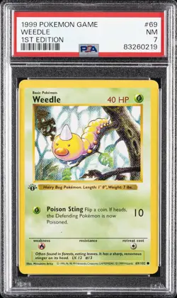 1999 POKEMON GAME 1ST EDITION #69 WEEDLE PSA 7 - Image 1