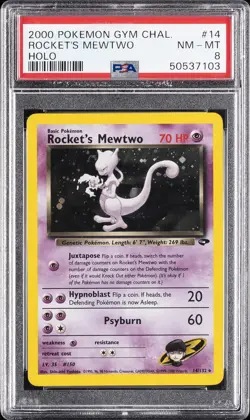 2000 POKEMON GYM CHALLENGE HOLO #14 ROCKET'S MEWTWO PSA 8 - Image 1