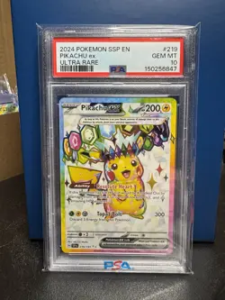 2024 Pokemon Surging Sparks Pikachu Ultra Rare PSA 10 - Image 1