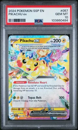 2024 POKEMON SSP EN-SURGING SPARKS #057 PIKACHU EX PSA 10 - Image 1