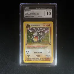 CGC 10 Aerodactyl 1999 Pokemon Fossil 1st Edition Prerelease 1/62 Cosmos Holo - Image 1