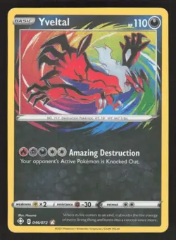 2021 SHINING FATES YVELTAL 046/072 MINT AMAZING RARE HOLO POKEMON - Image 1