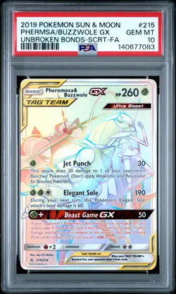 Pokemon Unbroken Bonds Secret Rainbow Pheromosa & Buzzwole GX PSA 10 - Image 1