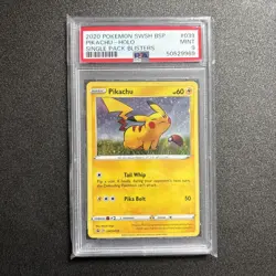 2020 POKEMON SWSH BLACK STAR PROMO 039 PIKACHU-HOLO SINGLE PACK BLISTERS PSA 9 - Image 1