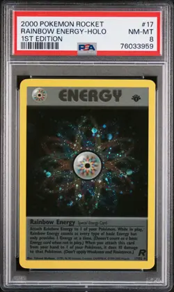 2000 POKEMON ROCKET 1ST EDITION #17 RAINBOW ENERGY-HOLO PSA 8 - Image 1