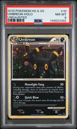 2010 POKEMON HEARTGOLD & SOULSILVER UNDAUNTED #10 UMBREON-HOLO PSA 8 - Image 1
