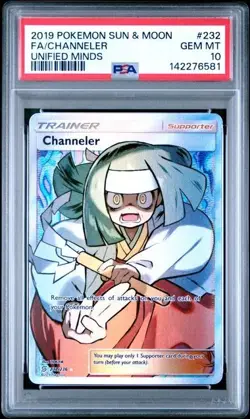 PSA 10 CHANNELER 232 UNIFIED MINDS SUN & MOON TRAINER POKEMON GEM MINT - Image 1